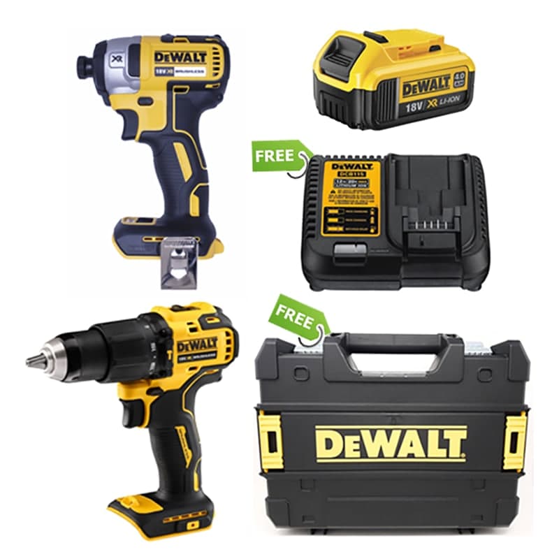  Combo Dewalt - Thân Máy Khoan Pin DCD709N + Thân Máy Vặn Vít DCF887N-KR + Pin DCB182-B1 - Tặng Đế Sạc + Vali Nhựa